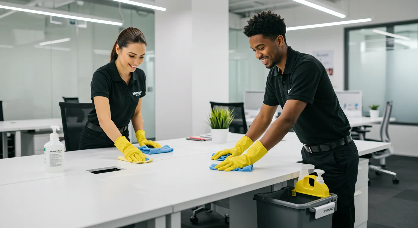 Professional office cleaning service in a modern workspace